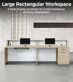 71" Modern Reception Desk with LED Lights, Front Desk Reception Counter with Lockable Drawer, Storage Cabinet & Keyboard Tray for Office, Salon, Checkout (Maple + White)