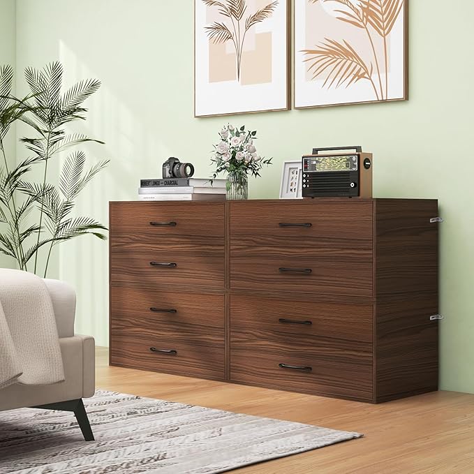 POWERSTONE 2 Drawers Storage Cabinets, Wooden Dresser Organizer, Under Desk Storage for Living Room, Bedroom, Home Office, Walnut