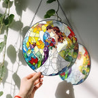 8'' Romantic Couple Wedding Sun Catcher Ornament, Stained Glass Window Hanging, Suncatchers for Windows Hanging Ornaments, Window Decor | Ideal Gift, Wedding Gift, Gifts for Couple & Newlywed
