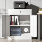 Metal Storage Cabinet, Locking Cabinet with 1 Drawer and Adjustable Shelf, 36" H x 28" W x 16" D Steel Storage Cabinet for Office, Garage, Home-White