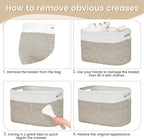 Shelf Woven Storage Basket, 15 x 10 x 9” Closet Rope Baskets For Organizing, Square Bins with Handles, White+Rice Brown 1 Pack