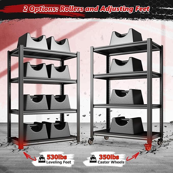 REIBII 4 Tier Storage Shelves with Wheels, 530LBS Adjustable Pantry Shelves,Metal Shelving Unit for Garage, Pantry, Kitchen, Living Room, Warehouse, Basement, 59.8" H x 31.5" W x 16.5" D, Black