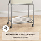 ELYKEN Laundry Cart with Wheels, Rolling Laundry Hamper with Removable Bag and Shelf, Metal Frame Laundry Basket with 4 Casters and 2 Brakes, Ideal for Bedroom, Bathroom, Laundry Room, Cream