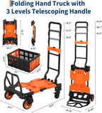 Garvee Folding Hand Truck, 330 LB Heavy Duty Dolly Cart with Foldable Basket, Portable Folding Hand Cart with Bungee Rope, Rubber Wheels and Retractable Handle for Luggage, Moving, Office, Orange