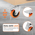 WBD WEIBIDA 3 Inch Swivel Caster Wheels with Brake, Safety Dual Locking Casters Set of 4 Heavy Duty of 1000lbs, Premium Polyurethane Wheels for Furniture and Workbench((Screws and Spanner)