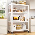 REIBII 4 Tier Storage Shelves with Wheels, 530LBS Pantry Shelves, Adjustable Metal Shelving Unit for Pantry, Kitchen, Living Room, Laundry, Home Office, 59.8" H x 31.5" W x 16.5" D, White