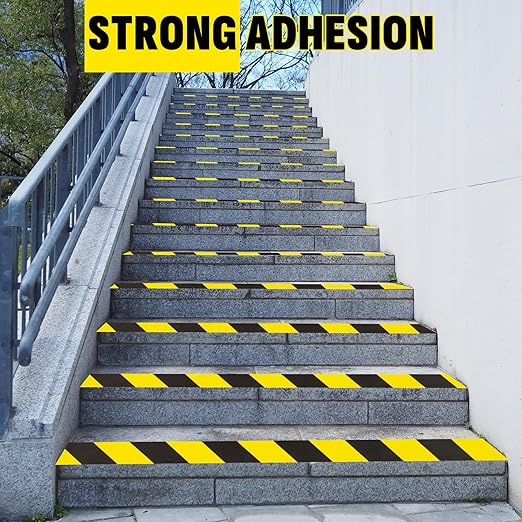 3 Roll Black & Yellow Caution Tape, 2'' x 600 FT Total Length Safety Tape, Black & Yellow Floor Marking Tapes, High Adhesive Hazard Tapes for Floors, Walls, Staircase, Pipes, Equipment, Dangerous Area