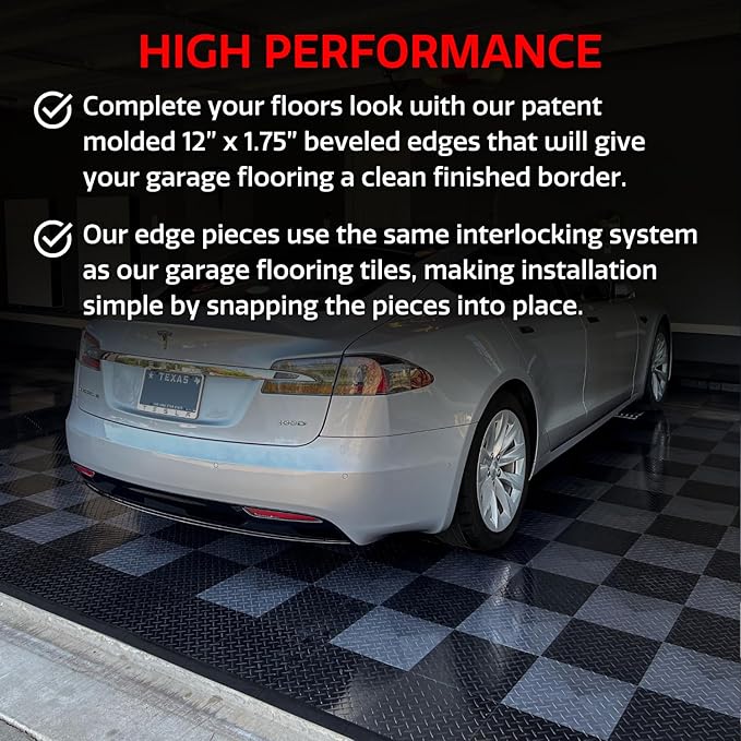 Big Floors Female Transition Edge Kit, Durable Interlocking Modular Garage Floor Edging, Compatible with RaceDeck, GarageTrac and GarageDeck Products, (11 Piece), Black