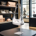 Purse Holder Handbag Display Stand: Silver Hanger Rack for Bags, Purses, and Wreath, Adjustable Hook Stand for Tabletop, Closet, and Retail Use for Vendors