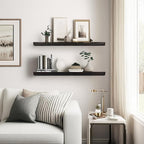24"x6.8"x1.2" Solid Wood Floating Shelves 2-Pack - Rustic Black Finish with Hidden Brackets, Perfect for Storage and Décor in Living Room, Kitchen, Bedroom