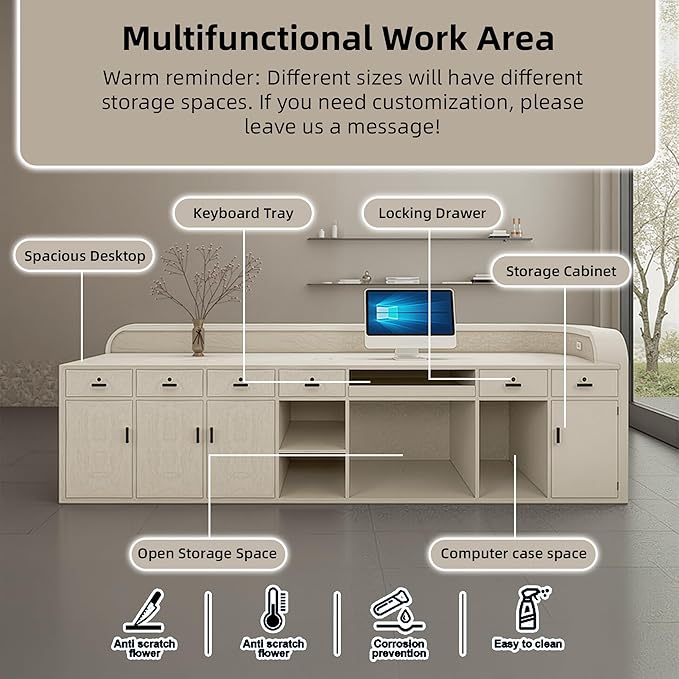 Retail Counter, Salon Reception Room Office Boutique Lobby Checkout Counter, Reception Desk with Counter Hidden LED Lighting, Ships in One Piece, Customized Logo