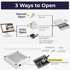 Volcora Cash Register Drawer for Point of Sale System 16" Stainless Steel Front & Removable Coin Tray, 5 Bill/6 Coin, 24V, RJ11/RJ12 Key-Lock, Media Slot, Cash Till, Money Drawer for Businesses, White