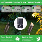 Outdoor Landscape Lighting Kit, with 8 Pack Spotlights and 100W Transformer and 100FT Cable and 30 Wire Connectors, 3CCT Aluminum ORB LED Spotlight for Porch Backyard Fence