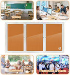 Lockable Outdoor Enclosed Bulletin Board, Weatherproof Cork Noticeboard with Locking Door, Wall-Mounted Aluminum Silver Framed Display Case for Messages,70x36 Inch