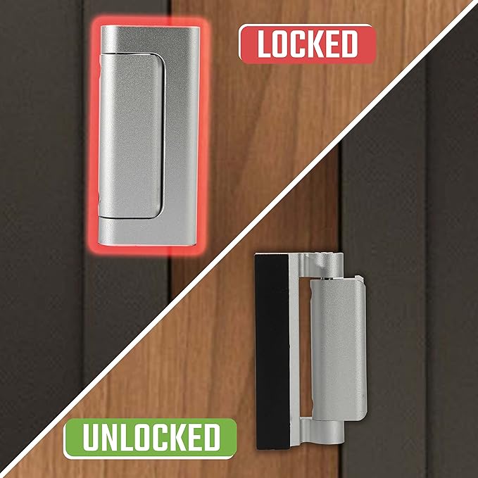 4PACK Home Security Door Reinforcement Lock Childproof, Add High Security to Home Prevent Unauthorized Entry, Aluminum Construction Finish, Frame Lock, Silver