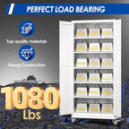 Metal Garage Storage Cabinet with Lock, Steel Tool Cabinet with 2 Doors and 5 Adjustable Shelves, 75” Tall Lockable File Cabinet with Wheels, Organization for Home Office Garage Gym - White