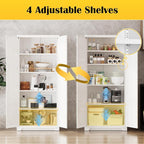 Kitchen Pantry Cabinet,71”Metal White Storage Cabinet with Doors and Shelves,Tall Cabinet with 2 Gold Hands for Dinning Room,Living Room
