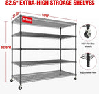GarveeHome 82"H Storage Shelves with Wheels, 5-Tier Metal Shelving Unit Heavy Duty 3300LBS Load, Adjustable Garage Shelving Wire Rack Shelves, for Pantry Room,Kitchen, Warehouse, Basement,24"D x 59"W