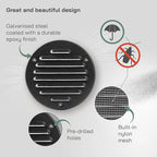 Vent Systems - 4 Inch (Inner) Pack of 10 Black Metal Round Soffit Air Vent Grille Cover, Register air Vent Deflector, Louver - Built-in Mesh - HVAC for Bathroom, Home Office, Kitchen 5 Inch (Outer)