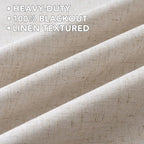 H.VERSAILTEX Linen Curtains 100% Blackout Curtains for Bedroom 102 inch Long Full Light Blocking Nature Linen Blended Window Curtains for Living Room Nickel Grommet (2 Panels, Heathered Natural)