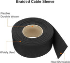 MECCANIXITY Braided Cable Sleeves Heat Shrinkable Fabric Sleeving, 1 3/8" 33ft Black 2:1 Ratio Heat Shrinkable Cord Protector for Harness Cable, Network Cable Protection, Cable Management