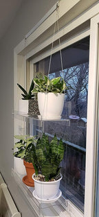 Hanging Acrylic Shelves for Windows (34" Wide, 5 Shelves - 66" Tall)