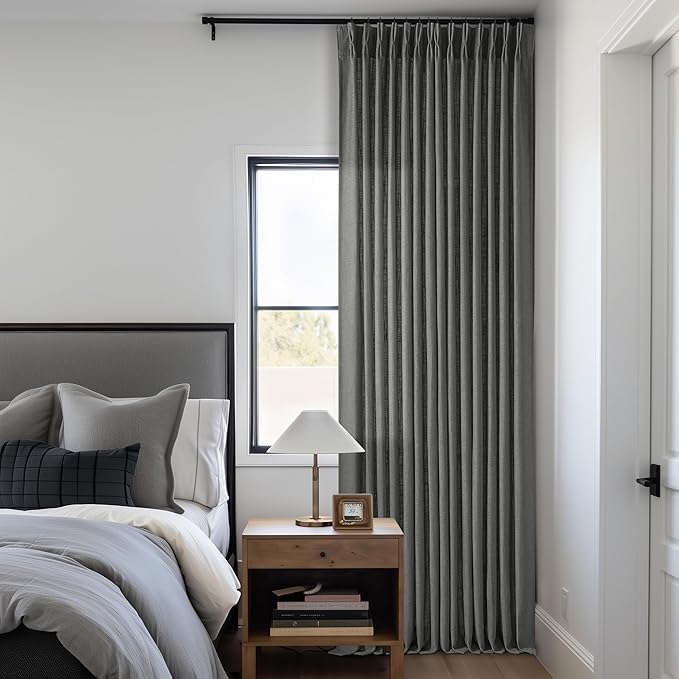 Charcoal Grey 84 Inch Pinch Pleated Linen Curtains 2 Panel Set for Living Room Thick Linen Textured Drapes 84 Inches Long Pinch Pleat Drapes Semi Sheer Curtain for Dining Bedroom Dark Slate Grey
