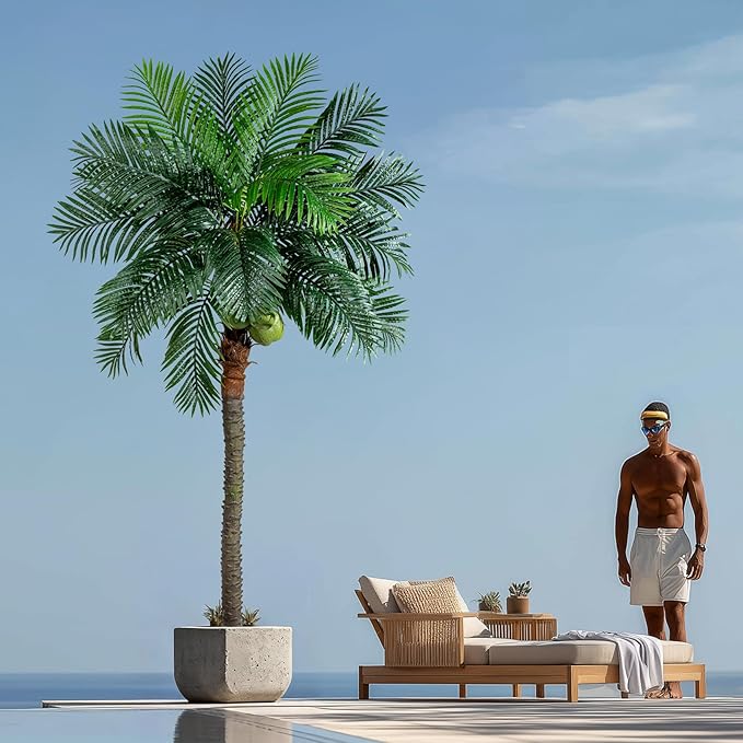 9FT Large Artificial Palm Tree Big Faux Tropical Phoenix Trees Indoor Outdoor Realistic Floor Plants Tall Fake Plant for Home Living Room Office Decor Porch Outside Patio arboles para decoracion