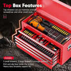 Superday Metal Rolling Tool Chest, 8 Drawer Rolling Tool Chest with Wheels, Detachable Tool Storage Cabinet with Lock for Garage, Steel Tool Cart with Liner & Hooks for Workshop, Warehouse (Red)
