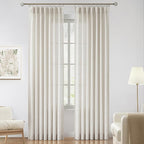 Vision Home Natural Pinch Pleated Semi Sheer Curtains Textured Linen Blended Light Filtering Window Curtains 120 inch for Living Room Bedroom Pinch Pleat Drapes with Hooks 10ft 2 Panels 42" Wx120 L