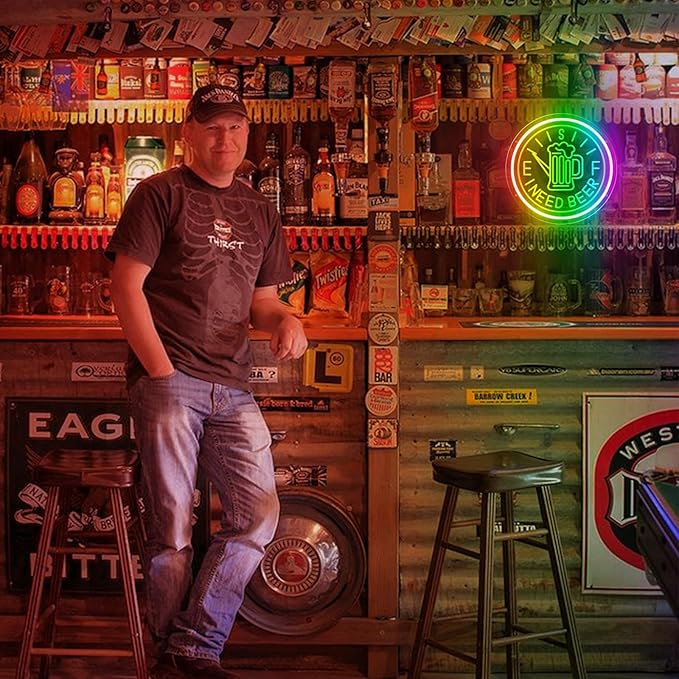 I Need Beer Neon Sign, 7 RGB Neon Bar Signs for Home Bar, Handmade Personalized Bar Signs, Durable Beer Signs for Man Cave, Whiskey Bar Led Sign For Party Club Dad Gift Business