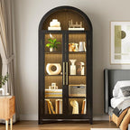 Vlsrka 71" Arched Display Cabinet with Glass Doors, Curio Cabinet with LED Light & Human Sensor, 5-Tier Display Cases for Collectibles, Storage Cabinet with Ajustable Shelf for Living Room(Black)