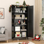 Kitchen Pantry Cabinet,75”Black Metal Storage Cabinets with Doors and 4 Adjustable Shelves,Kitchen Cabinet with 2 Gold Handles,Tall Cabinet for Livingroom, Bathroom