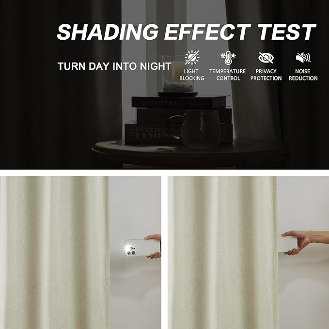 DUALIFE 120 Inch Extra Long Blackout Curtains for Bedroom,Linen Black Out Insulated Curtains for Living Room 10 FT Tall Drapes with Hooks for Ceiling Track System 2 Panels-Natural Linen,W40xL120