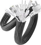 AGPTEK Cable Sleeve Cover, 2Pack 5ft - 1.8 inch Desk Cord Organizer Cable Hider, Home Office Wire Management Computer TV Wire Loom Tubing, Pet Proof Cord Protector, from Cat Dog Chewing, Black