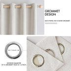 MIULEE 90 Inches Linen Textured Curtains for Bedroom 100% Blackout Thermal Insulated Cream White Grommet Room Darkening Curtains & Drapes Luxury Decor for Living Room Nursery 52 x 90 Inch (2 Panels)
