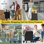 3.7 Cu Ft Folding Shopping Cart - 380 LB Capacity Grocery Cart with 360° Braked Swivel Wheels - Heavy Duty Utility Cart with Double Basket & Removable Waterproof Liner with Lid for Laundry