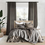 XTMYI Chocolate Brown Curtains 96 Inches Long 2 Panel Set,Sheer Linen Pleated Back Tab Window Drapes Curtains for Living Room 96 Inch Length,Dark Brown
