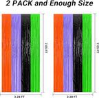 2 Pack Halloween Backdrop, 3.28 FT x 7.05 FT Orange Purple Black Green Party Streamer, Metallic Foil Curtains Tinsel Backdrop, Halloween Party Decorations Photo Props for Door Wall