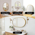 36x24 Mirror Runway Oval Wall Mounted Aluminum Alloy Metal Frame Rectangle Mirrors for Entryway Bedroom Bathroom Living Room 36 24 inch Gold