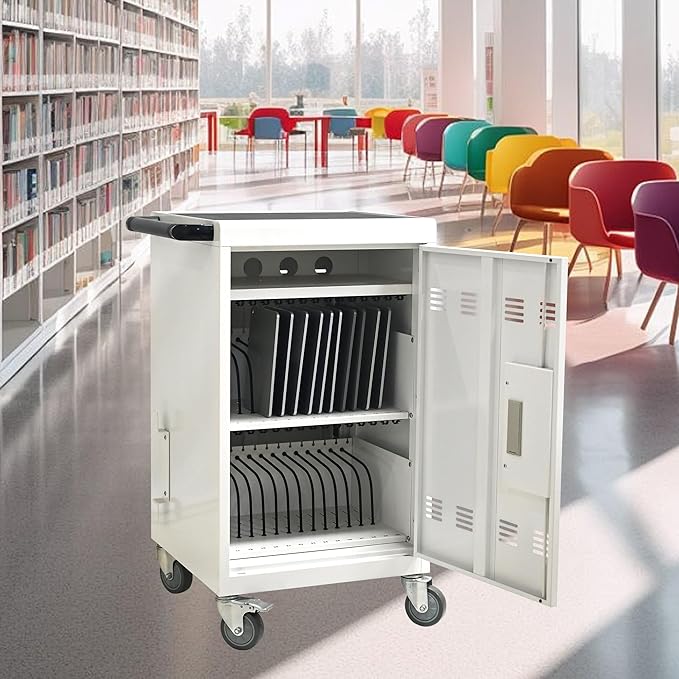 Laptop Charging Cart,32 Devices Tablet Storage Carts for pad Up to 16.3" Screen, Classroom Computer Mobile Charging Station for Pads, Chromebooks,Laptops, Updated Password Lock(32 Bay-White)