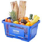 VEVOR 12 PCS Shopping Basket, 16.73 x 11.61 x 8.86 inch Durable Plastic Grocery Basket with Stand & Handle, 24L Portable Shop Basket Bulk, Idea for Retail Store Supermarket Grocery Shopping, Blue