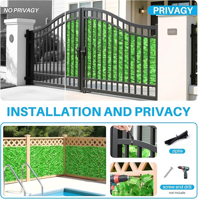 Patio Paradise 4'x14'-4Pc Faux Ivy Fence Privacy Screen Artificial Greenery Wall Backdrop,Fake Grass Wall Panels for Outside Apartment Balcony,Vine Leaf Decor for Outdoor Patio Chain Link