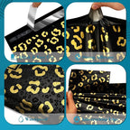 JinRuiKJ Poly Mailers with Handle 12x15.5 Inch 50 Pcs, Easy to Carry Packaging Bags for Small Business, Thank You Shipping Bags with Self Adhesive Strip, Tearproof and Waterproof - Gold leopard