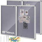 2 Pack Enclosed Bulletin Board 48"x36" Weather Resistant Lockable Enclosed Notice Cork Case Display Board Wall Mounted 2 Locking Door Aluminum Frame for Office School Commercial, 12xA4(Gray)