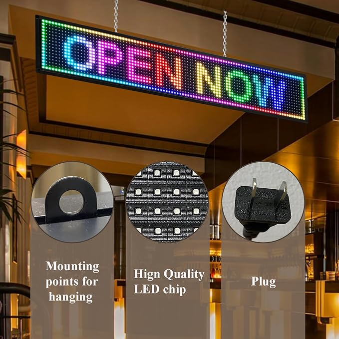 P6 Outdoor Full Color 40 x 18 inches Led Sign WIFI And USB Programmable Led Sign With High Resolution Scrolling Texts, Colorful images and videos LED Advertising Display Board For Shop (P10-40''x8'')
