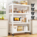 REIBII 4 Tier Storage Shelves with Wheels, 530LBS Pantry Shelves, Adjustable Metal Shelving Unit for Pantry, Kitchen, Living Room, Laundry, Home Office, 59.8" H x 31.5" W x 16.5" D, White