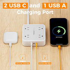 Surge Protector Power Strip, TESSAN Flat Plug Extension Cord with Multiple Outlets, 8 AC Outlets, 3 USB Ports(2 USB C), 5 Ft, 900 Joules Protection, 3-Sided Charging Station for Home Office Dorm Room