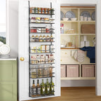 Moforoco 8-Tier Over The Door Pantry Organizer, Pantry Organization and Storage, Black Hanging Basket Wall Spice Rack Seasoning Shelves, Home & Kitchen Laundry Room Bathroom Essentials accessories