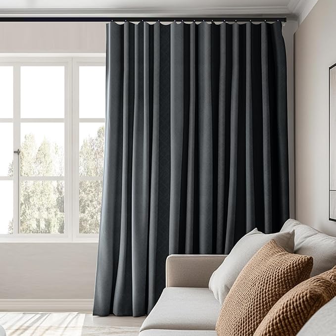 Room Divider Curtains Total Blackout Privacy Curtain Panel Room Thermal Insulated Noise Reduction Curtains for Bedroom Window Living Room Ceiling Track Curtain W 15 ft × H 8 ft Dark-Grey